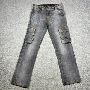True‎ Religion Ricky Cargo Jeans Relaxed Straight Charcoal Gold Stitch Womens 12